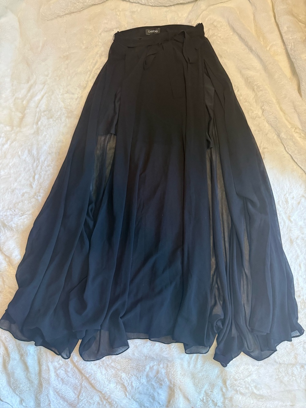 NWT bebe Black Sheer Layered Maxi Skirt with Tie Waist